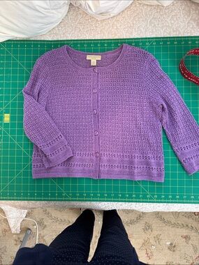 New! Lovely Lavender Crochet Button-Front Cropped Cardigan from Appleseed's, PM